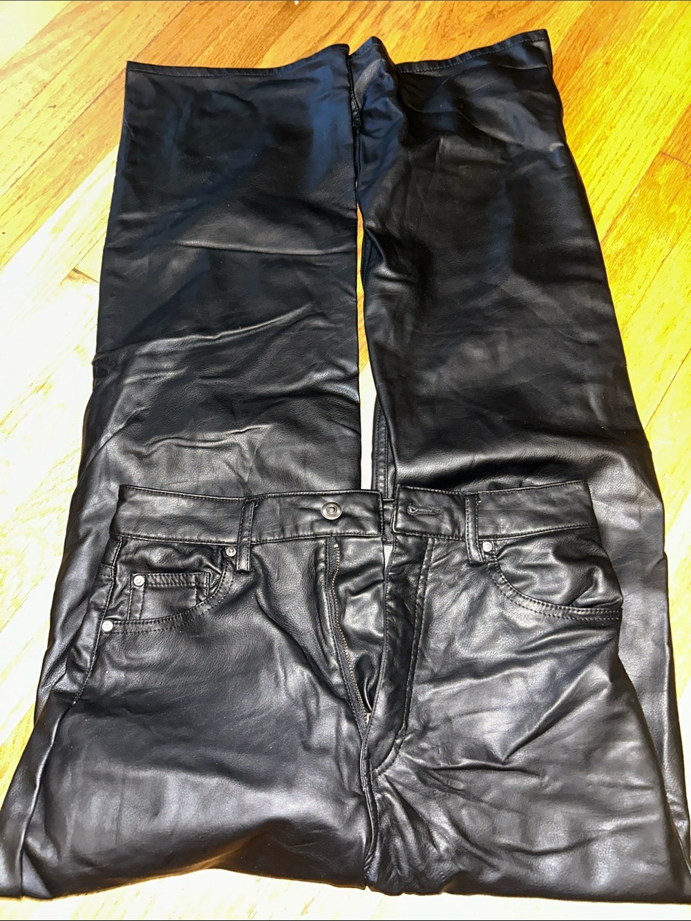 Black womens Faux Leather Jeans